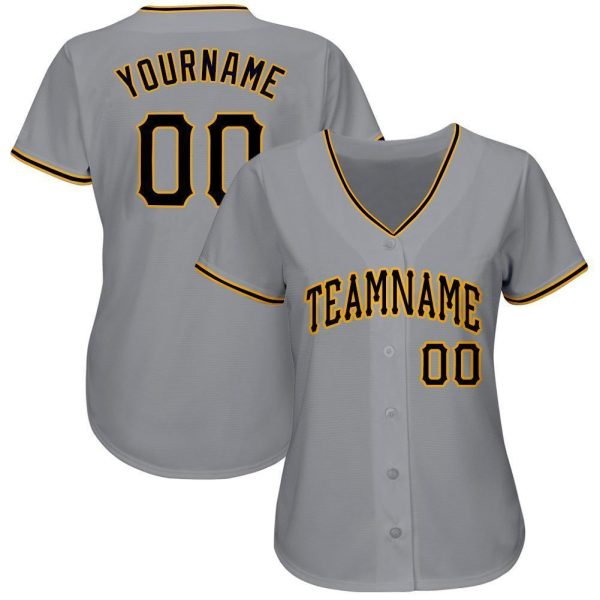 Custom Gray Black-Gold Baseball Jersey - Image 2