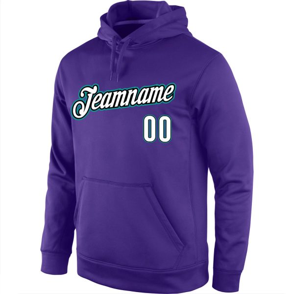 Custom Stitched Purple White-Aqua Sports Pullover Sweatshirt Hoodie - Image 2