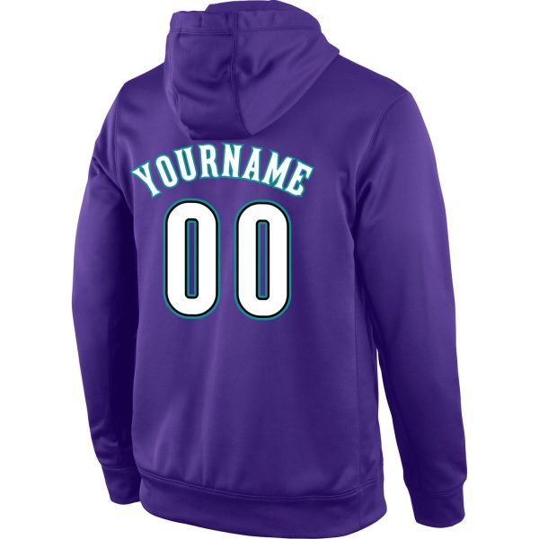Custom Stitched Purple White-Aqua Sports Pullover Sweatshirt Hoodie - Image 3