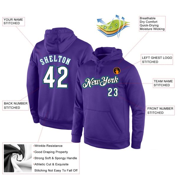 Custom Stitched Purple White-Aqua Sports Pullover Sweatshirt Hoodie - Image 4