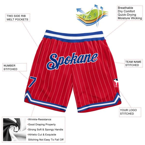 Custom Red White Pinstripe Royal-White Authentic Basketball Shorts - Image 2