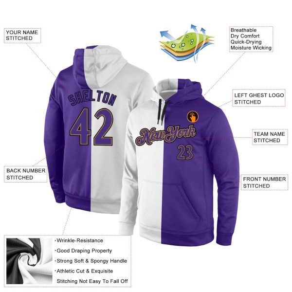 Custom Stitched White Purple-Old Gold Split Fashion Sports Pullover Sweatshirt Hoodie - Image 4