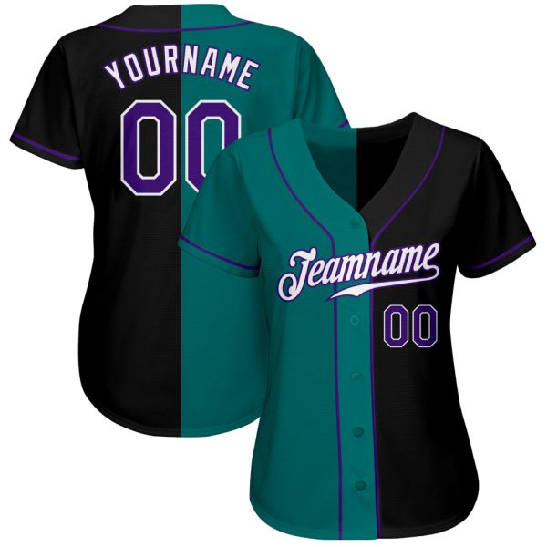 Custom Black Purple-Teal Authentic Split Fashion Baseball Jersey - Image 2