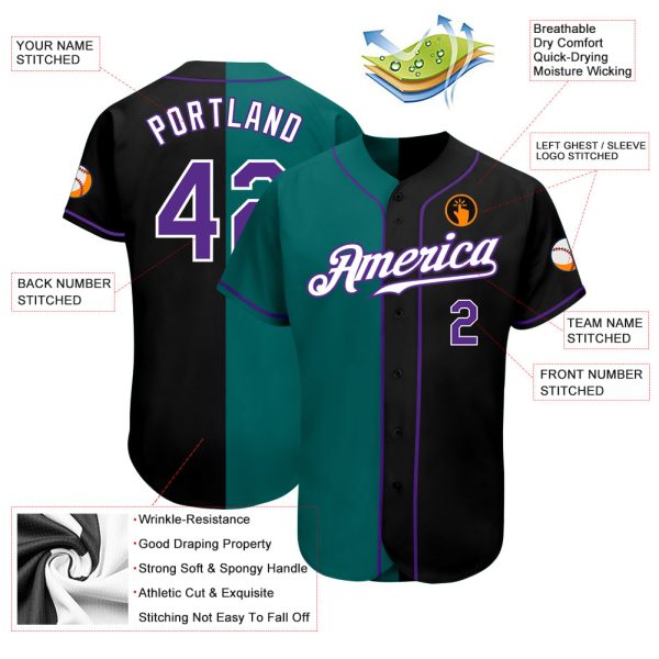 Custom Black Purple-Teal Authentic Split Fashion Baseball Jersey - Image 3