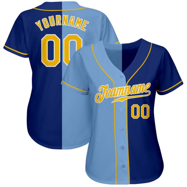Custom Royal Gold-Light Blue Authentic Split Fashion Baseball Jersey - Image 2