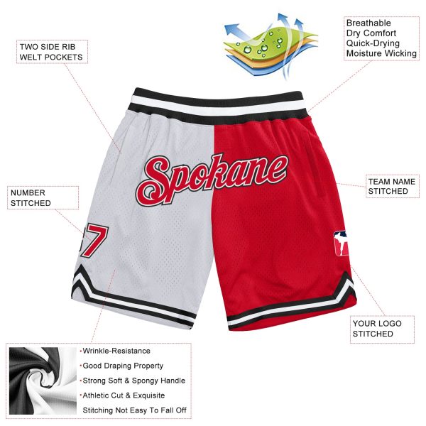 Custom White Red-Black Authentic Throwback Split Fashion Basketball Shorts - Image 2