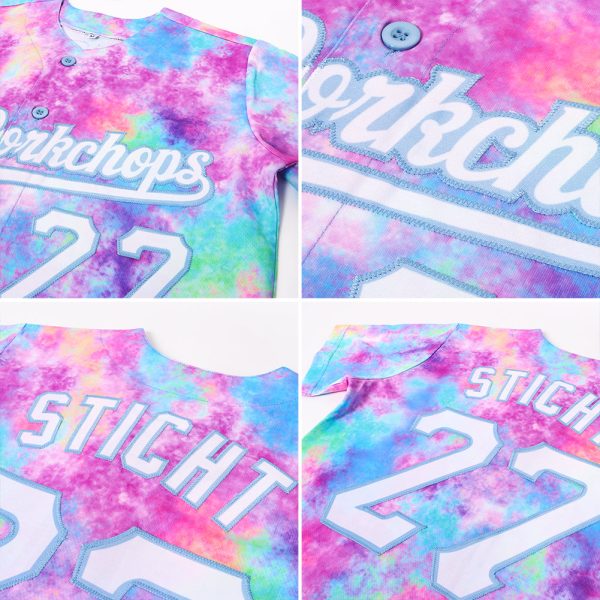 Custom Tie Dye White-Light Blue 3D Watercolor Gradient Authentic Baseball Jersey - Image 6