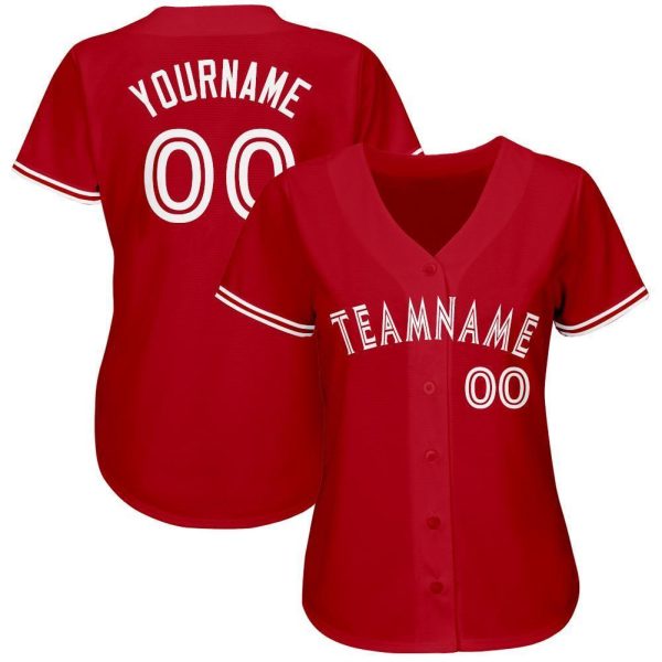 Custom Red White Baseball Jersey - Image 2