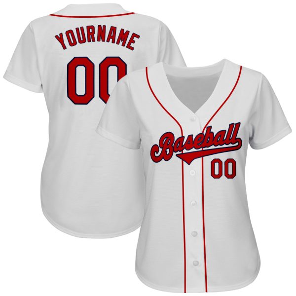 Custom White Red-Navy Authentic Baseball Jersey - Image 2