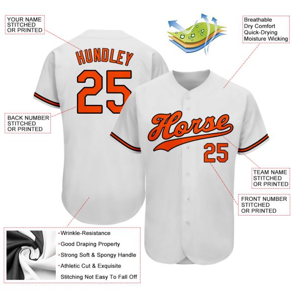 Custom White Orange-Black Authentic Baseball Jersey - Image 3