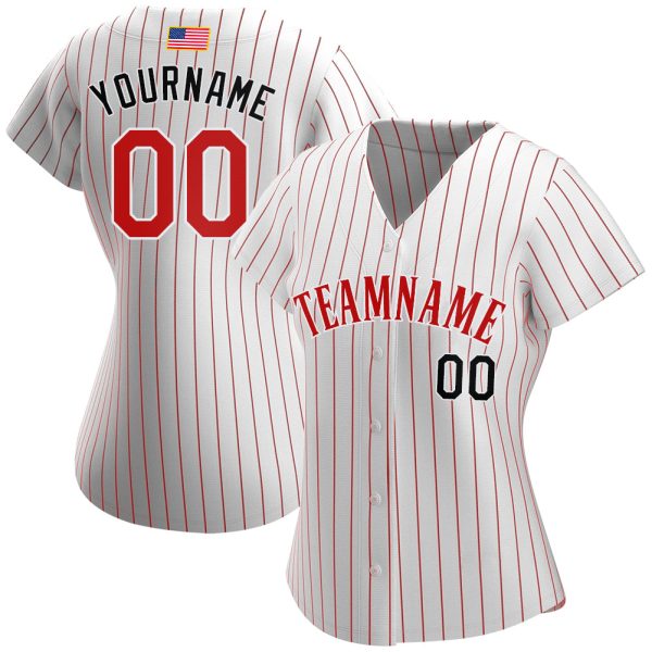 Custom White Red Pinstripe Red-Black Authentic American Flag Fashion Baseball Jersey - Image 2