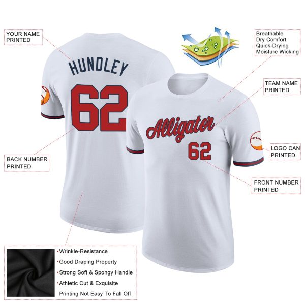 Custom White Red-Navy Performance T-Shirt - Image 2
