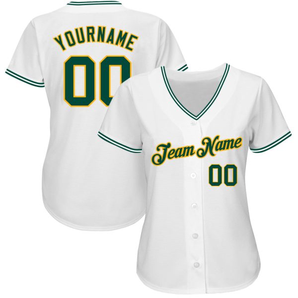 Custom White Green-Gold Authentic Baseball Jersey - Image 2