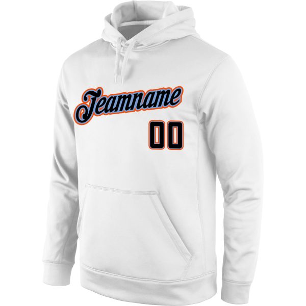 Custom Stitched White Black-Orange Sports Pullover Sweatshirt Hoodie - Image 2