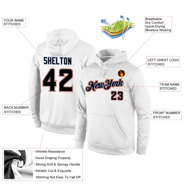 Custom Stitched White Black-Orange Sports Pullover Sweatshirt Hoodie - Image 4
